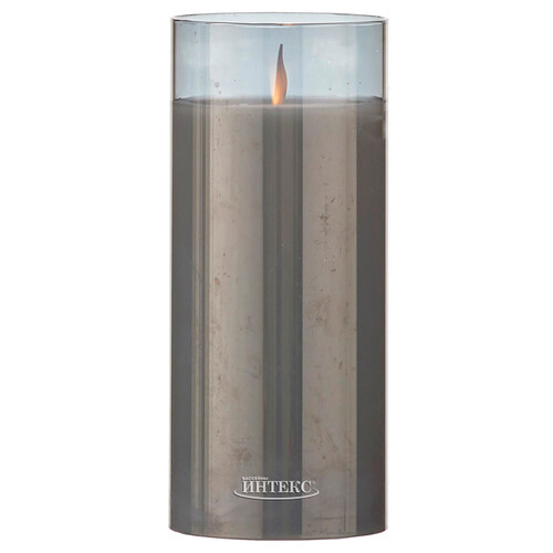 Светильник свеча восковая в колбе с живым пламенем Лацио 17.5 см дымчатая на батарейках Edelman