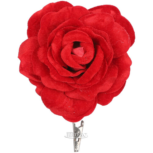 Роза Дейрона Velvet 12 см красная, клипса Edelman