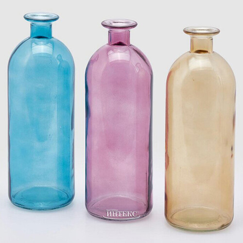 Стеклянная ваза-бутылка Гратин 26 см голубая EDG