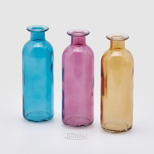 Стеклянная ваза-бутылка Гратин 16 см голубая EDG