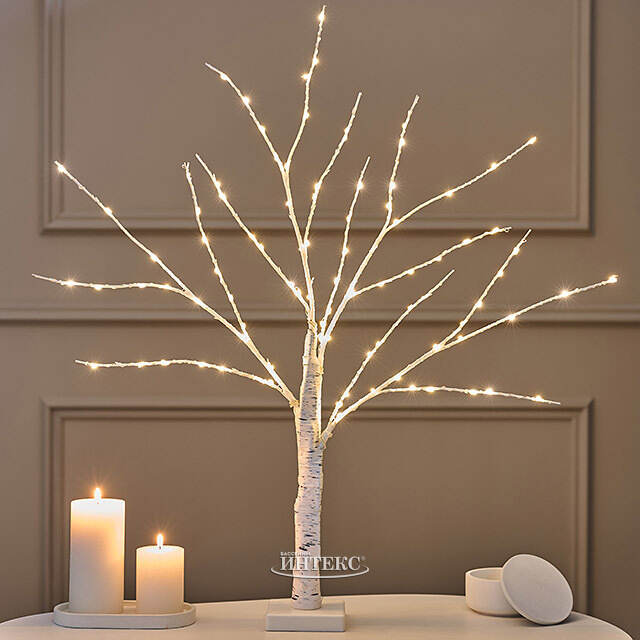 Светодиодное дерево Белая Береза 60 см, 96 теплых белых LED ламп, на батарейках, IP20 Edelman (Эдельман)