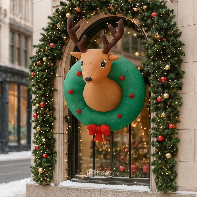 Подвесная надувная фигура Венок с Оленем - Christmas is coming 128 см с LED подсветкой, IP44 Edelman (Эдельман)