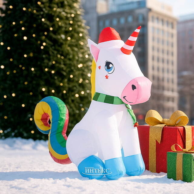Надувная фигура Радужный Единорог - Christmas is coming 120 см с LED подсветкой, IP44 Edelman (Эдельман)