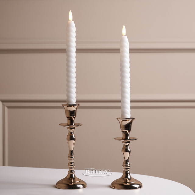 Светодиодные свечи витые с имитацией пламени Lachesis 25 см белые, 2 шт, на батарейках Edelman (Эдельман)