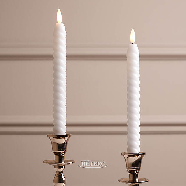 Светодиодные свечи витые с имитацией пламени Lachesis 25 см белые, 2 шт, на батарейках Edelman (Эдельман)