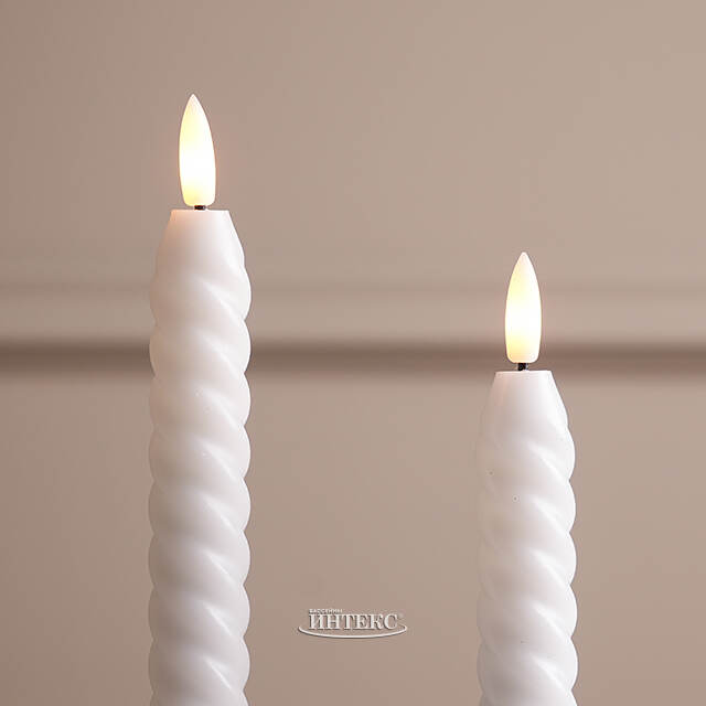 Светодиодные свечи витые с имитацией пламени Lachesis 25 см белые, 2 шт, на батарейках Edelman (Эдельман)