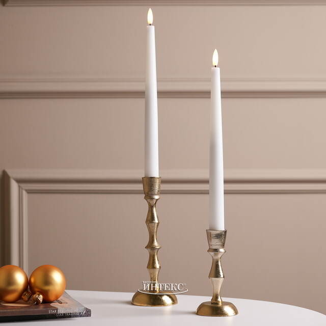 Столовые светодиодные свечи с имитацией пламени Athena 29 см белые, 2 шт, на батарейках Edelman