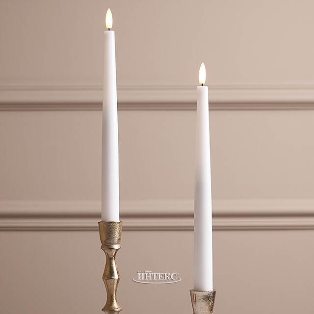 Столовые светодиодные свечи с имитацией пламени Athena 29 см белые, 2 шт, на батарейках Edelman