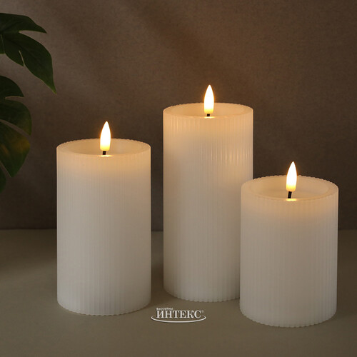 Набор светодиодных свечей Ondule White 10-15 см, 3 шт, с имитацией пламени, на батарейках Edelman