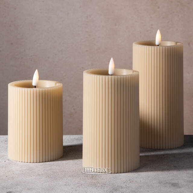 Набор светодиодных свечей Ondule Beige 10-15 см, 3 шт, с имитацией пламени, на батарейках Edelman