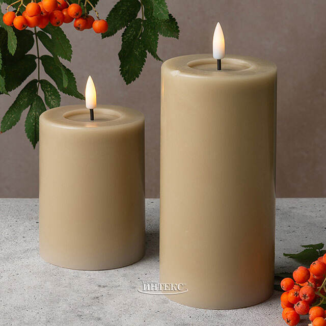 Светодиодная свеча с имитацией пламени Facile 15 см, бежевая, таймер, на батарейках Edelman