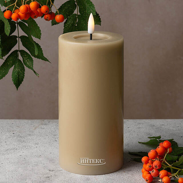 Светодиодная свеча с имитацией пламени Facile 15 см, бежевая, таймер, на батарейках Edelman