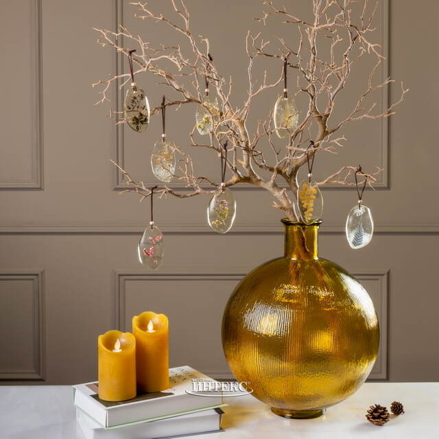 Светодиодная свеча Живое Пламя 15 см горчичная восковая на батарейках Kaemingk