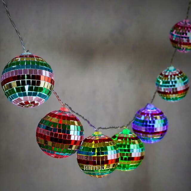 Светодиодная гирлянда Диско Шар - Rainbow Mirror 1.5 м, 10 RGB LED ламп, таймер, на батарейках Edelman (Эдельман)