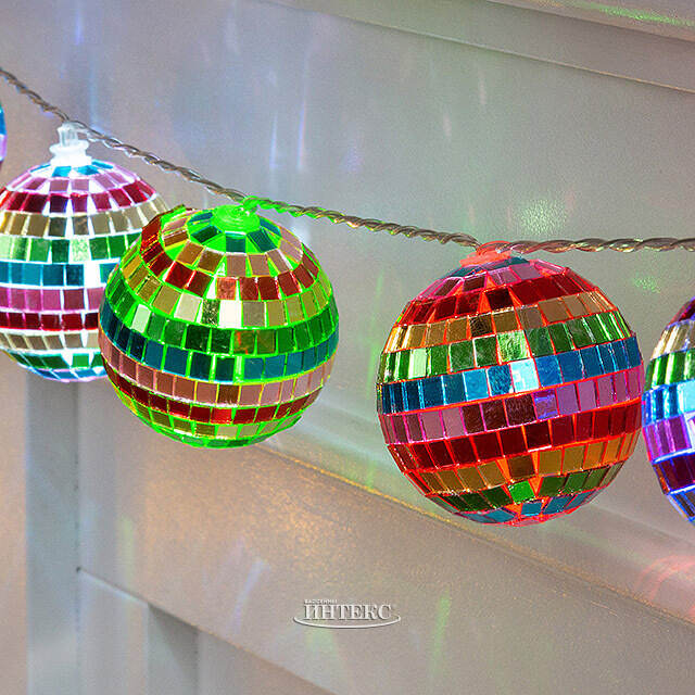 Светодиодная гирлянда Диско Шар - Rainbow Mirror 1.5 м, 10 RGB LED ламп, таймер, на батарейках Edelman (Эдельман)