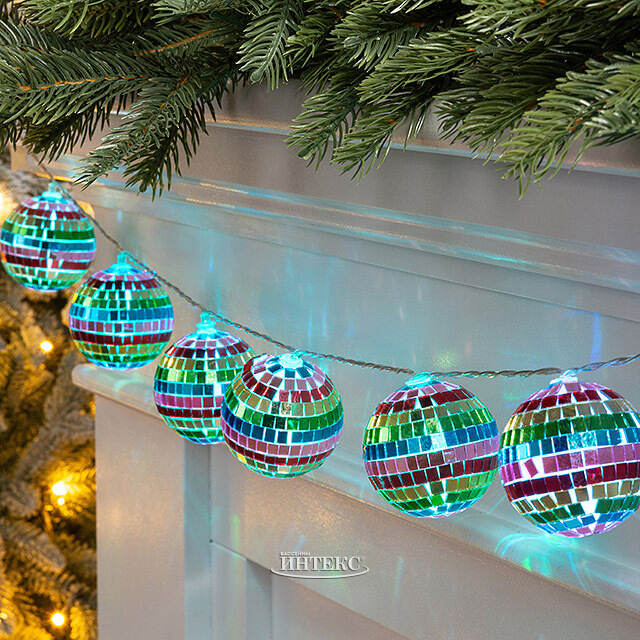 Светодиодная гирлянда Диско Шар - Rainbow Mirror 1.5 м, 10 RGB LED ламп, таймер, на батарейках Edelman (Эдельман)