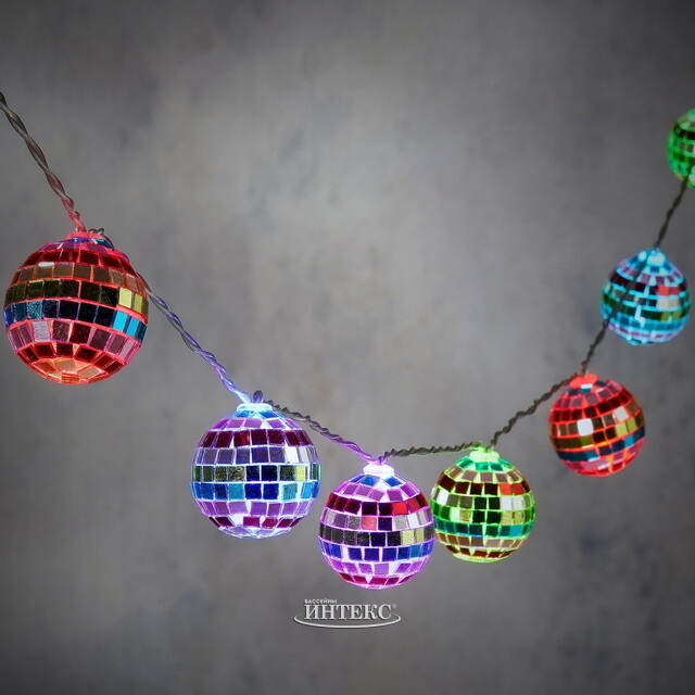 Светодиодная гирлянда Диско Шар - Colorful Mirror 1.5 м, 10 RGB LED ламп, таймер, на батарейках Edelman (Эдельман)