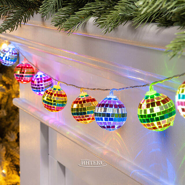 Светодиодная гирлянда Диско Шар - Colorful Mirror 1.5 м, 10 RGB LED ламп, таймер, на батарейках Edelman (Эдельман)