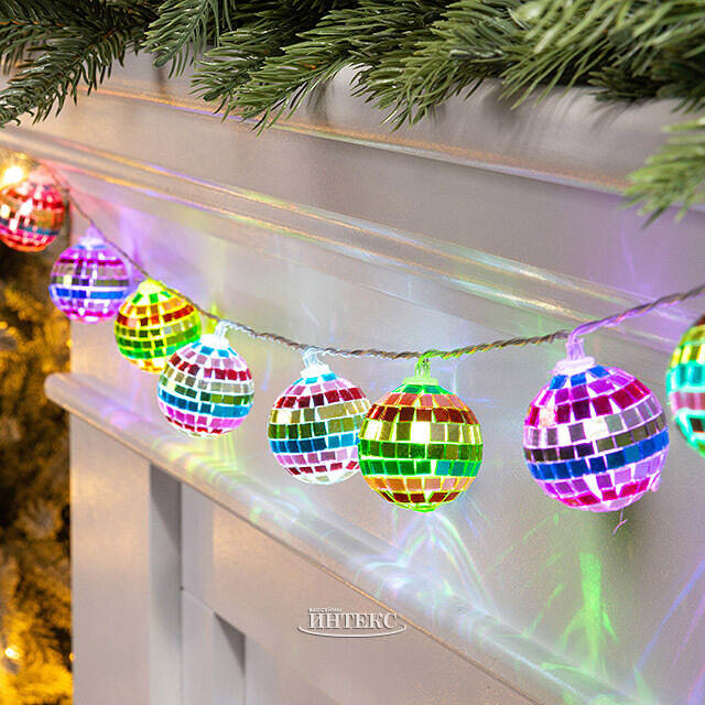 Светодиодная гирлянда Диско Шар - Colorful Mirror 1.5 м, 10 RGB LED ламп, таймер, на батарейках Edelman (Эдельман)