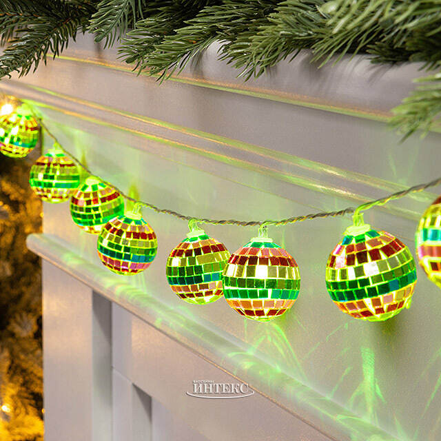 Светодиодная гирлянда Диско Шар - Colorful Mirror 1.5 м, 10 RGB LED ламп, таймер, на батарейках Edelman (Эдельман)