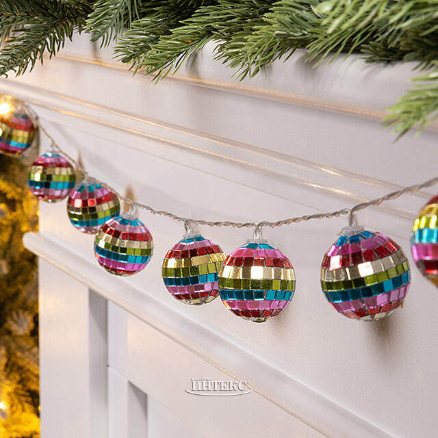 Светодиодная гирлянда Диско Шар - Colorful Mirror 1.5 м, 10 RGB LED ламп, таймер, на батарейках Edelman (Эдельман)