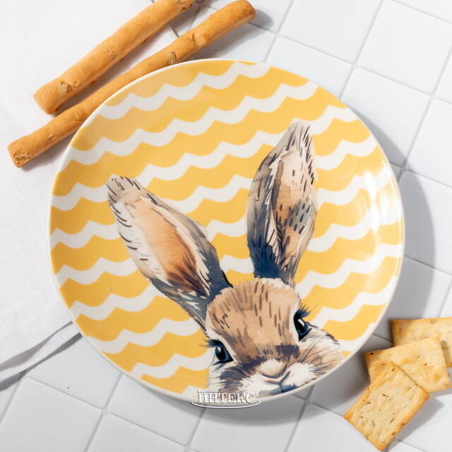 Пасхальное блюдо Цветочный Зайка 19 см желтое Koopman (Купман)