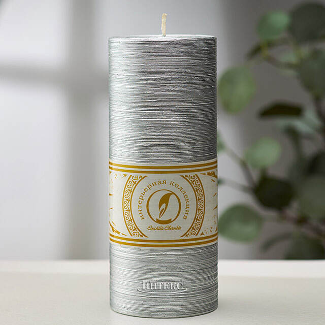 Декоративная свеча Ливорно Металлик 205*80 мм серебряная Омский Свечной