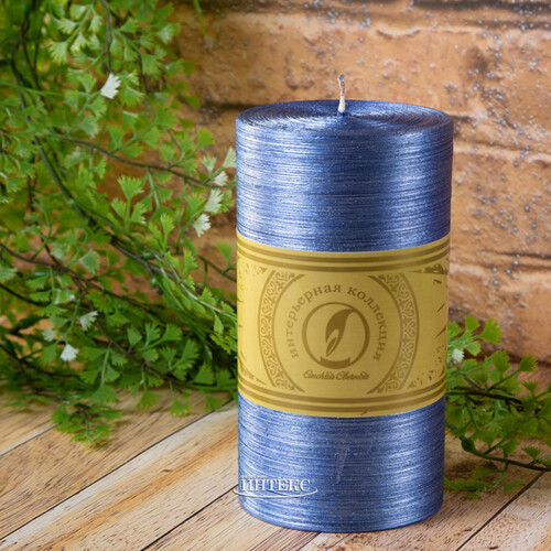Декоративная свеча Ливорно Металлик 150*80 мм синяя Омский Свечной