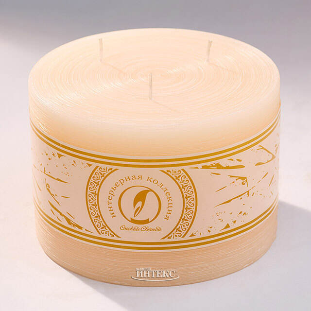Большая свеча с тремя фитилями Ливорно Рустик 105*150 мм кремовая Омский Свечной