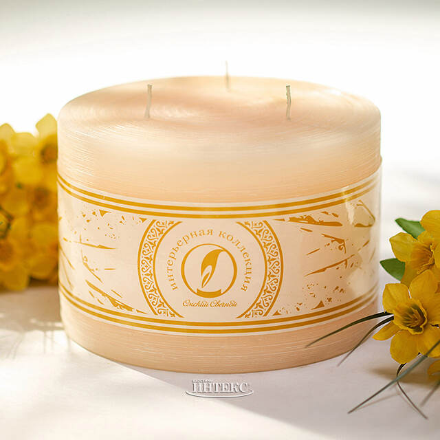 Большая свеча с тремя фитилями Ливорно Рустик 105*150 мм кремовая Омский Свечной