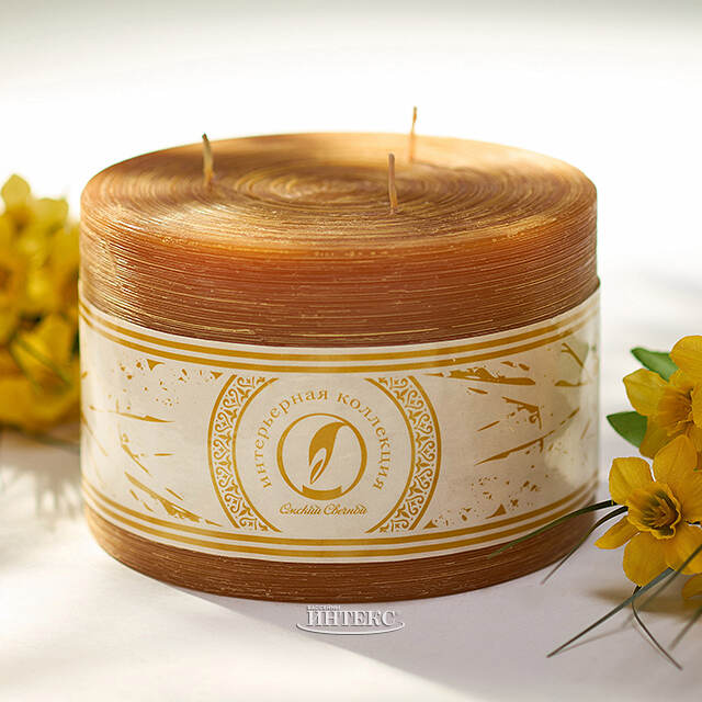 Большая свеча с тремя фитилями Ливорно Рустик 105*150 мм коричневая Омский Свечной