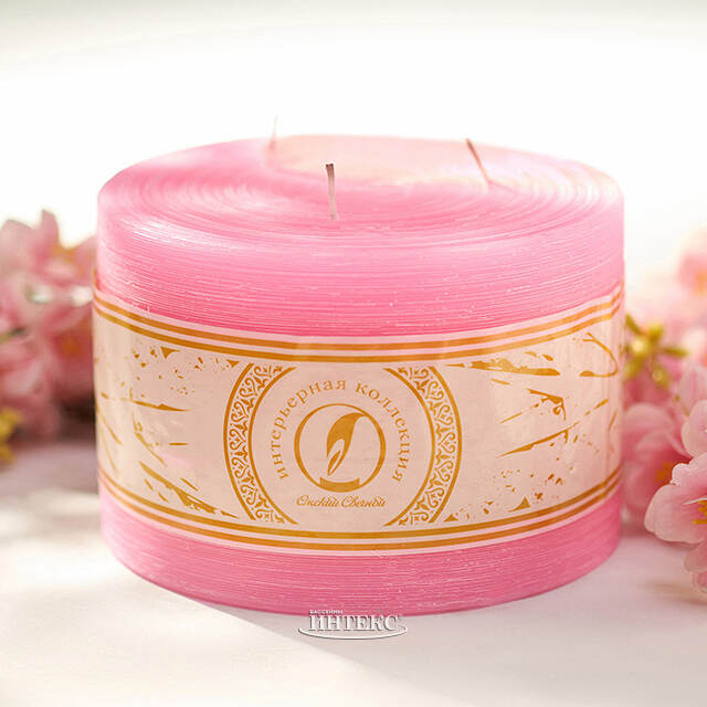 Большая свеча с тремя фитилями Ливорно Рустик 105*150 мм розовая Омский Свечной