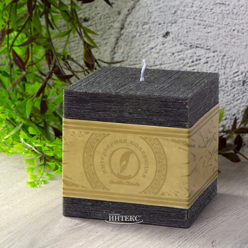 Свеча куб Бергамо Рустик 100 мм черная Омский Свечной