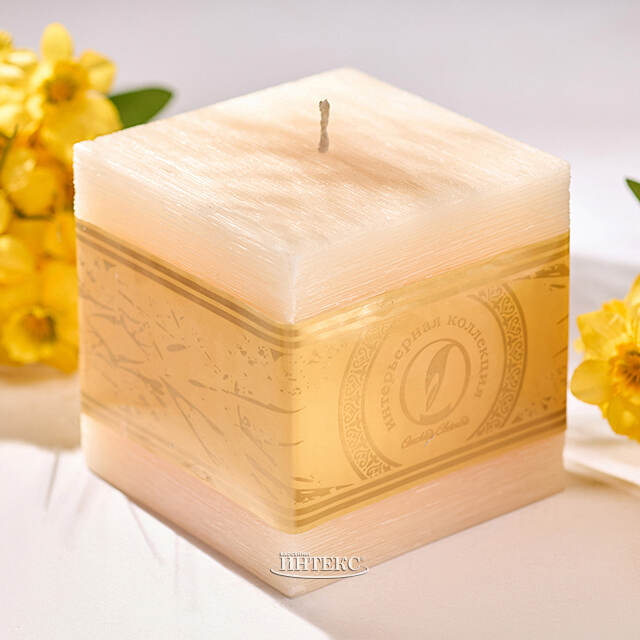 Свеча куб Бергамо Рустик 100 мм кремовая Омский Свечной