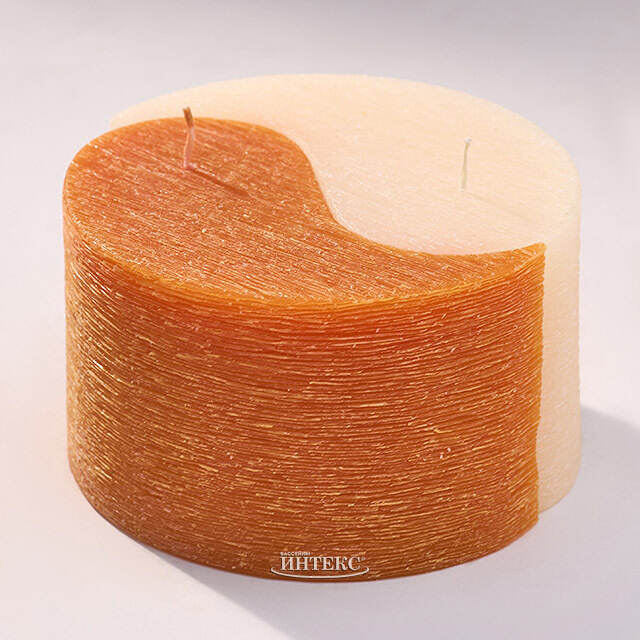 Двудольная свеча Инь-Ян 75*125 мм кремовая/коричневая Омский Свечной