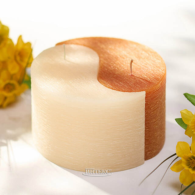 Двудольная свеча Инь-Ян 75*125 мм кремовая/коричневая Омский Свечной