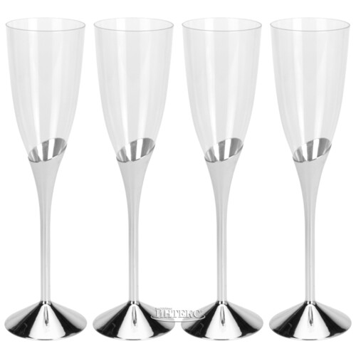 Пластиковые бокалы для шампанского Серебряный Блеск 23 см, 4 шт, 135 мл Koopman