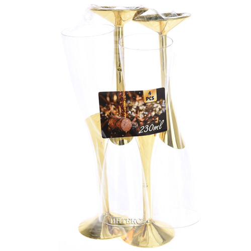 Пластиковые бокалы для вина Золотой Блеск 23 см, 4 шт, 230 мл Koopman