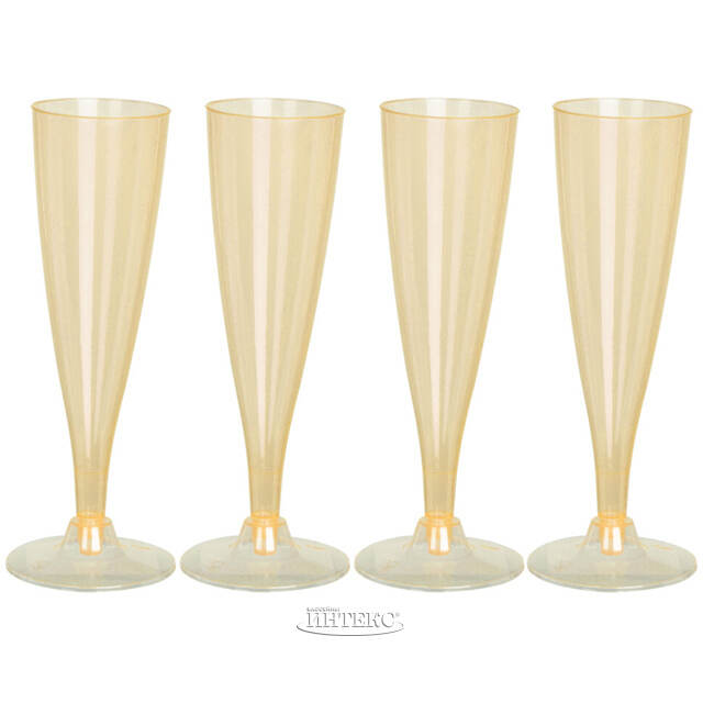 Пластиковые бокалы для шампанского Кристи 24 см желтые, 4 шт, 150 мл Koopman