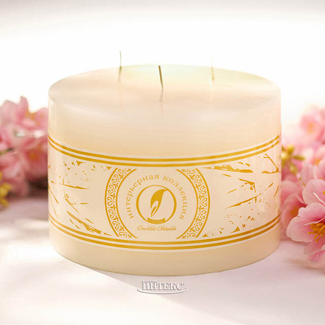 Большая свеча с тремя фитилями Ливорно 105*150 мм слоновая кость Омский Свечной