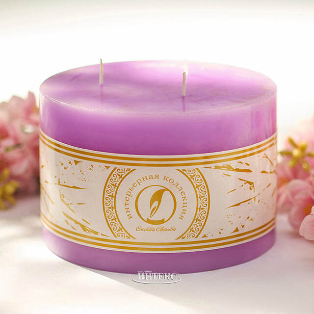 Большая свеча с тремя фитилями Ливорно 105*150 мм сиреневая Омский Свечной