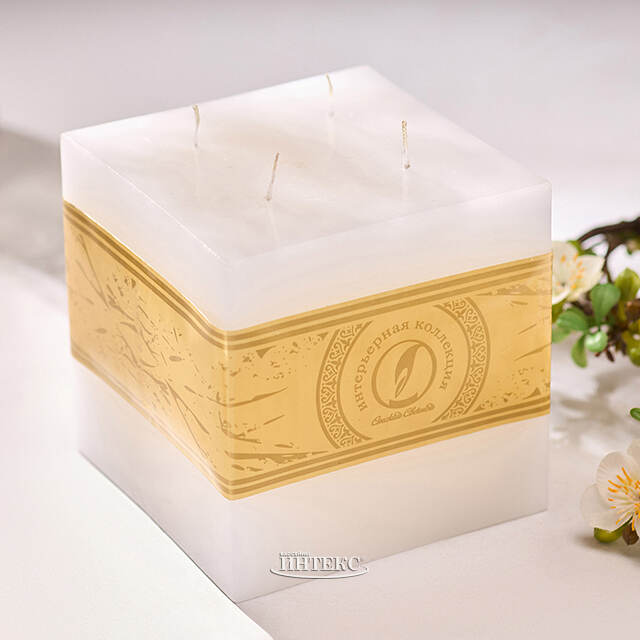 Большая свеча с четырьмя фитилями Бергамо 125*125 мм белая Омский Свечной