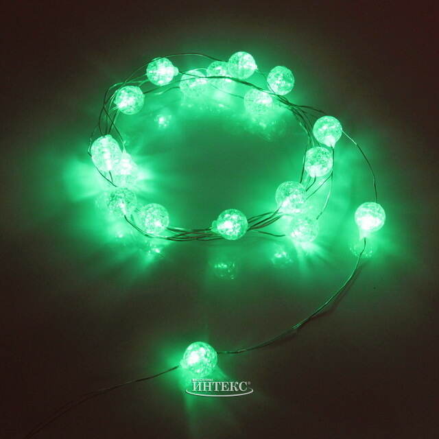 Светодиодная гирлянда на батарейках Жемчужины, 2 м, 20 зеленых Led ламп, серебряная проволока, контроллер, IP20 Serpantin (Серпантин)