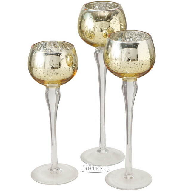 Набор стеклянных подсвечников - бокалов Tours 18-22 см золотой, 3 шт Boltze (Больтце)