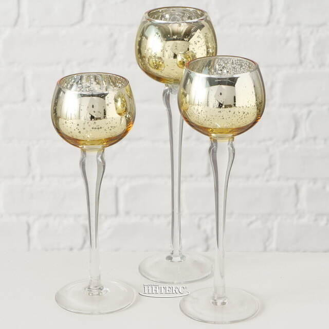 Набор стеклянных подсвечников - бокалов Tours 18-22 см золотой, 3 шт Boltze (Больтце)