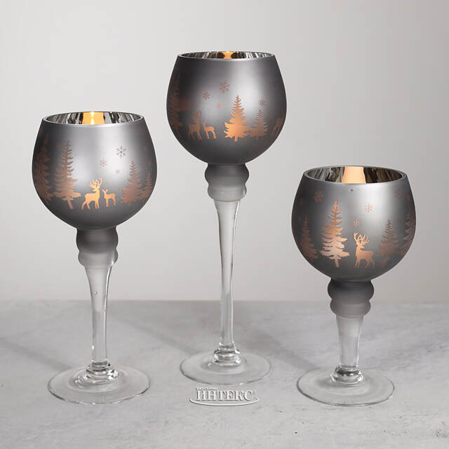 Набор стеклянных подсвечников-бокалов Фиери 20-30 см, 3 шт Boltze