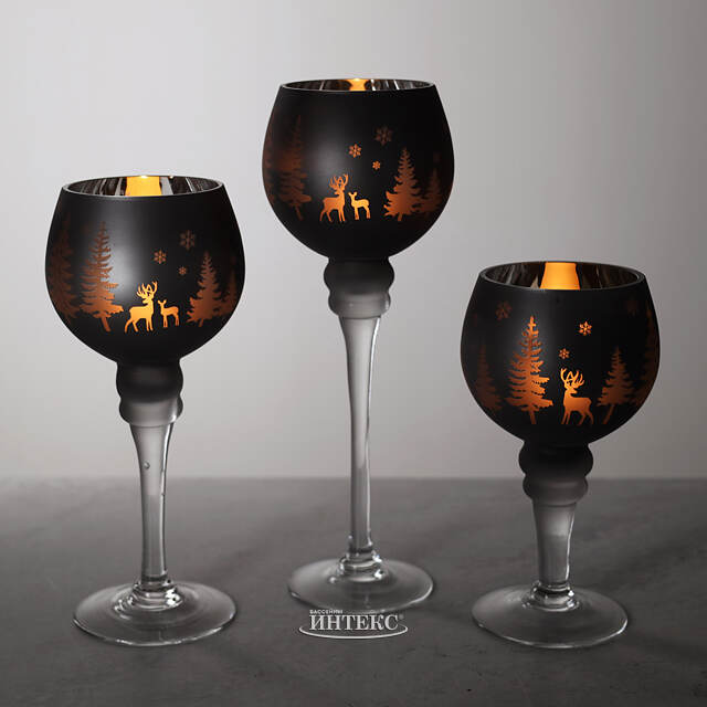 Набор стеклянных подсвечников-бокалов Фиери 20-30 см, 3 шт Boltze