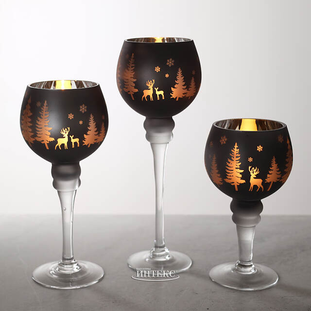 Набор стеклянных подсвечников-бокалов Фиери 20-30 см, 3 шт Boltze