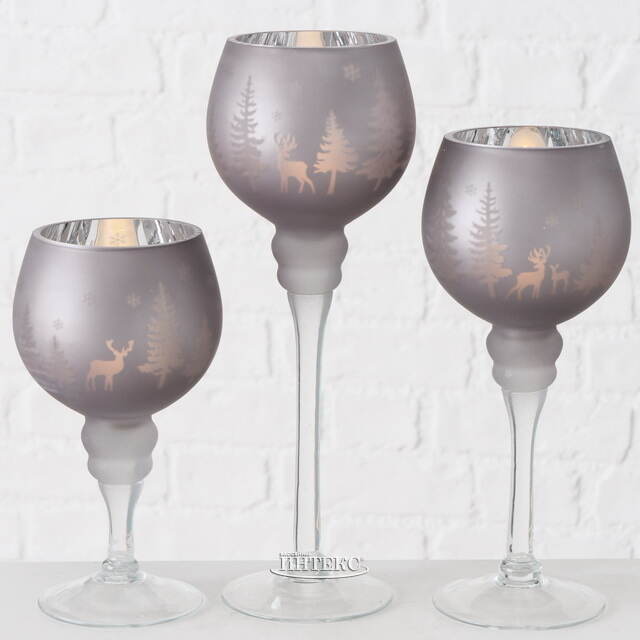 Набор стеклянных подсвечников-бокалов Фиери 20-30 см, 3 шт Boltze