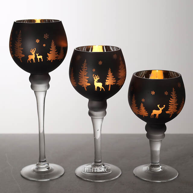 Набор стеклянных подсвечников-бокалов Фиери 20-30 см, 3 шт Boltze